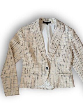 NWOT Amanda & Chelsea Single Button Boucle Blazer Jacket  in Natural Size Small